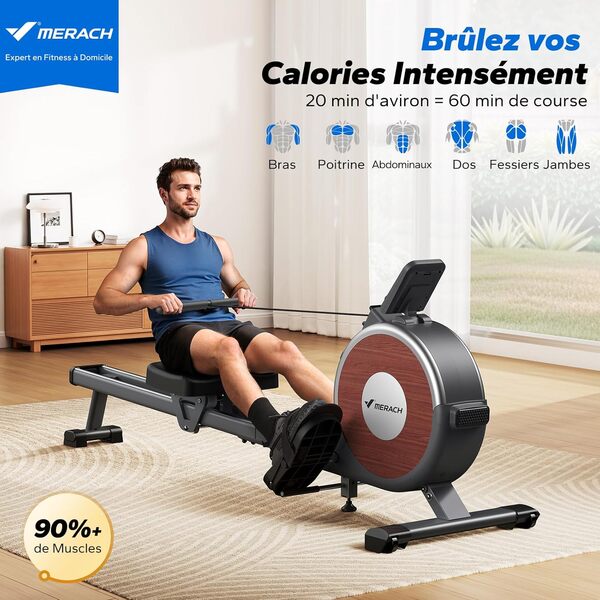 MERACH Rameur Musculation D'appartement, 16 Niveaux de Résistance, Rameur Magnétique Silencieux avec APP Exclusive, Rails Doubles Améliorés pour Plus de Stabilité, Assemblage Facile