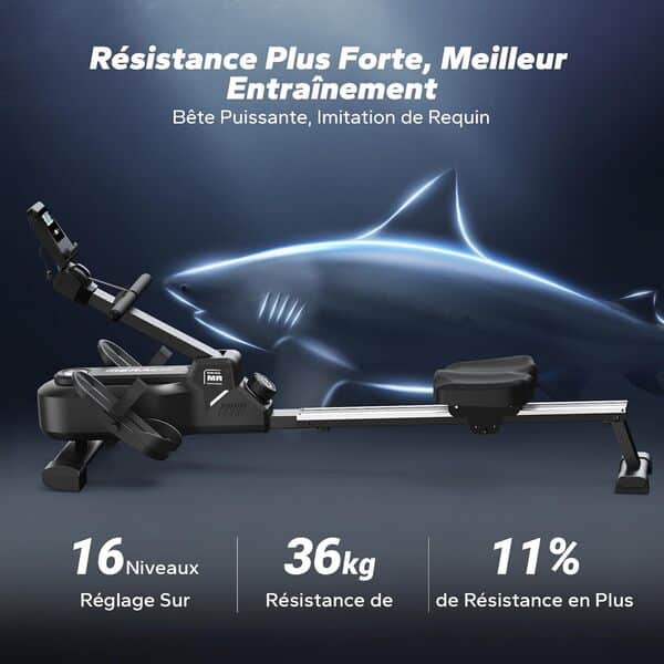 Rameur Pliable MERACH pour la Maison avec Application Exclusive, 16 Niveaux de résistance, système magnétique Silencieux, Montage Facile, Le Premier Choix pour Le Fitness à Domicile, Max. 158 kg
