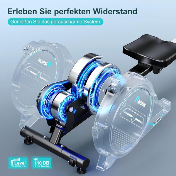 Riksion Rameur Magnétique d’Appartement avec Écran LCD pour Entraînement Cardio, Capacité de Charge 160 kg, Rangement Vertical