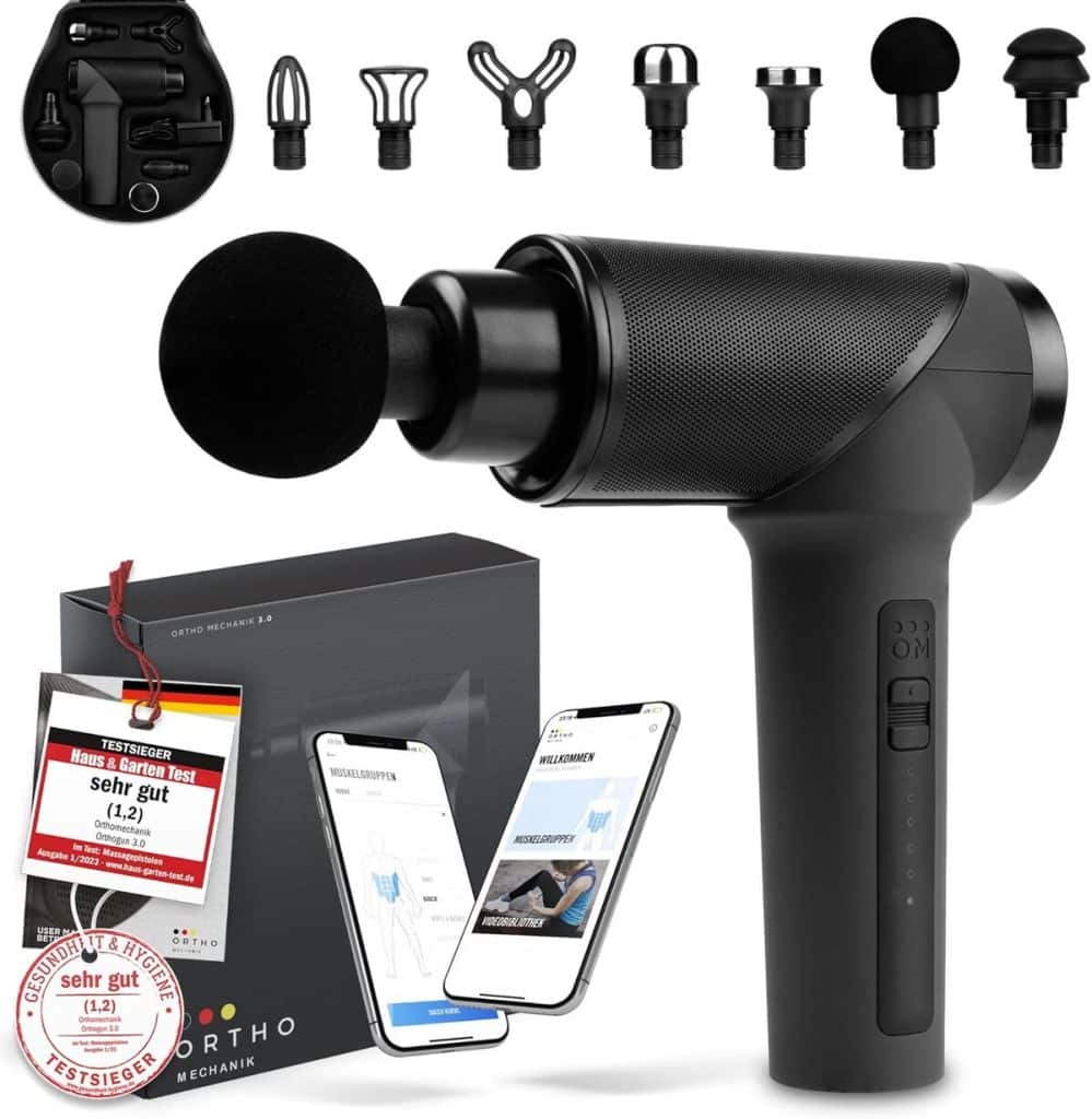Test OrthoGun 3.0 : pistolet de massage 160 W avec application et 7 embouts
