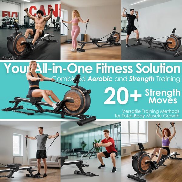 Rameur pour la maison avec résistance magnétique réglable, rameur avec ordinateur de bord Bluetooth, capacité de charge de 170 kg