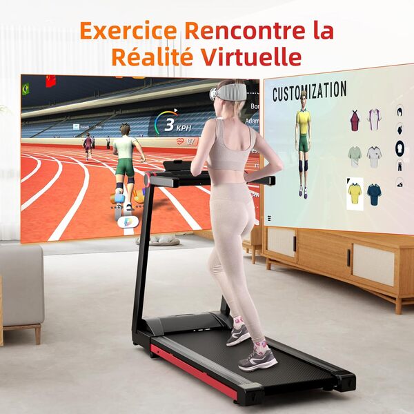 Superun Tapis de Course Pliable, Tapis de Course Inclinable Adapté aux équipements de Haute Technologie,Max 158KG avec Cours d'Entraînement et Course Multi-Coureurs, APP Contrôle