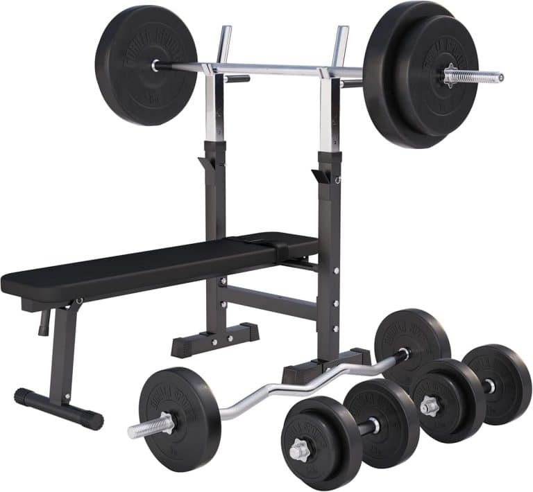 Gorilla Sports Banc de musculation avec support de barres blanc TU pas cher Gorilla Sports Banc de musculation avec support de barres blanc TU pas cher