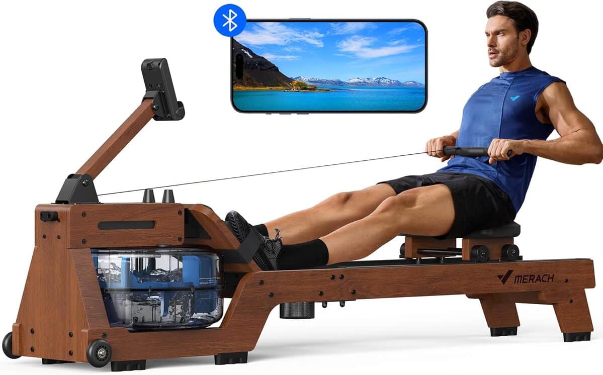 Test du rameur Merach R14 : aviron immersif en bois d'hévéa