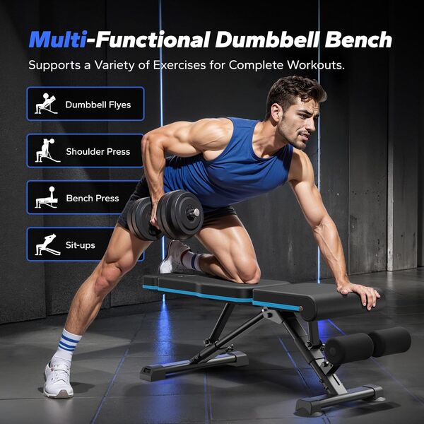 MERACH Banc de musculation réglable, banc de musculation pliable rapide de 450 kg pour salle de sport à domicile, banc d'entraînement avec soutien de tête étendu, incliné à plat utilitaire pour tout