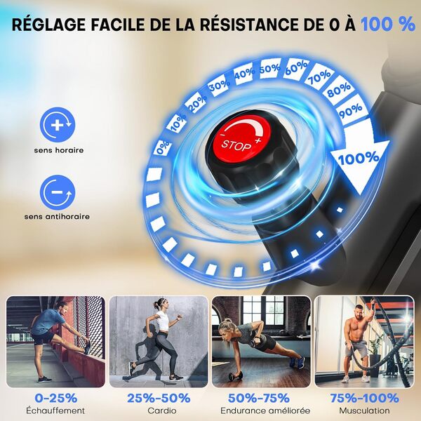 Velo d Appartement, CHAOKE Vélo d'appartement Silencieux avec Résistance Magnétique Réglable, Vélo d'exercice d'intérieur avec App et écran LCD, Pour Entraînement Cardio, Capacité 150KG