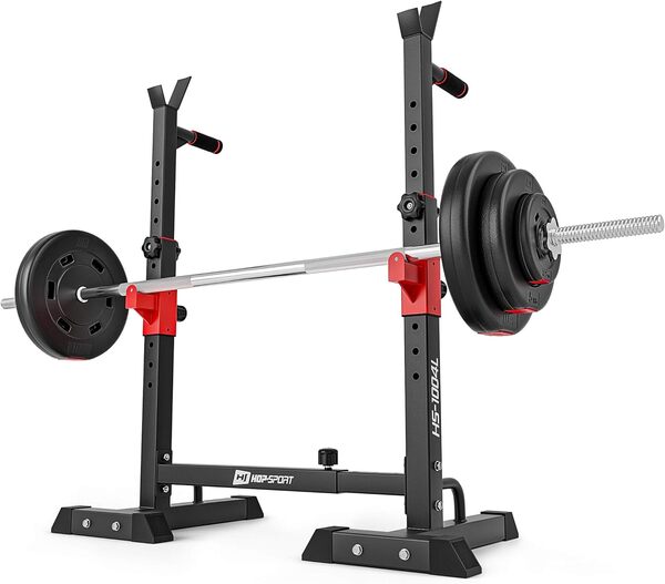 HOP-SPORT® Support d'Haltères Réglable HS-1004L, Rack de Squat pour Barre Longue, Capacité Maximale 250 kg, Support de Musculation Ajustable pour Entraînement à Domicile, Repose Barre