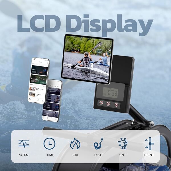 Rameur Pliable Appartement Freinage Magnétique 16 Niveaux de résistance Silencieux avec APP Exclusive, Rameur Magnétique Support de Tablette Assemblage Facile