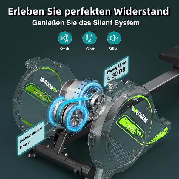 Wenoker Rameur magnétique pliable pour la maison, capacité de charge de 160 kg, silencieux et lisse, avec support de tablette pour écran LCD et coussin d'assise confortable