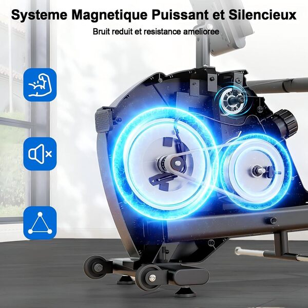Rameur Pliable Appartement Freinage Magnétique 16 Niveaux de résistance Silencieux avec APP Exclusive, Rameur Magnétique Support de Tablette Assemblage Facile