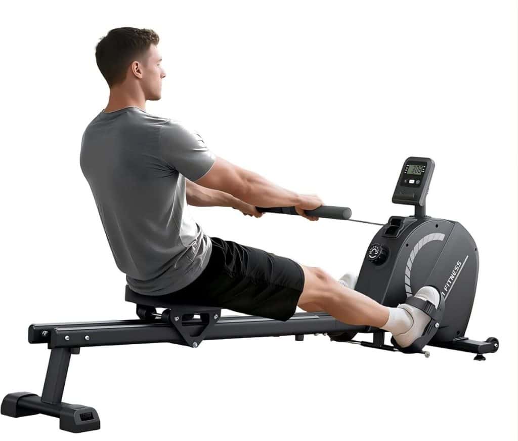 Test du rameur pliable, frein magnétique, 16 niveaux de résistance (noir)