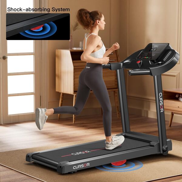 CURSOR FITNESS Tapis de Course Pliable 14KM/H,Tapis de Marche Electrique Pliable avec poignée Moniteur de Fréquence Cardiaque,APP et Moteur silencieux amélioré,Treadmill home Foldable Charge max 136KG