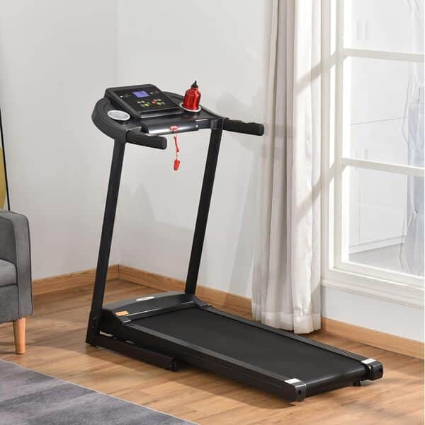 HOMCOM Tapis de course pliable électrique 500 W 1-12 km/h Ecran LED Porte-boisson et support pour téléphone portable très bien adapté pour Home Gym Indoor Fitness noir 134 x 60 x 118 cm