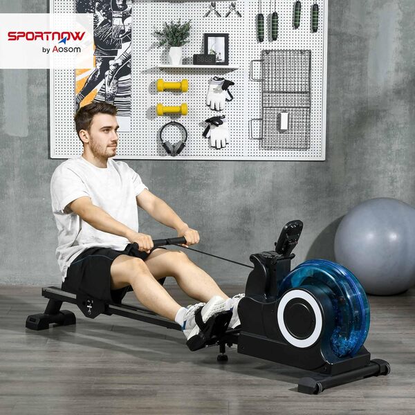 SPORTNOW Rameur à Eau d'appartement rameur d'appartement Pliable 6 Niveaux de résistance - capacité de Poids de 120 KG écran LCD Multifonction Support de Tablette