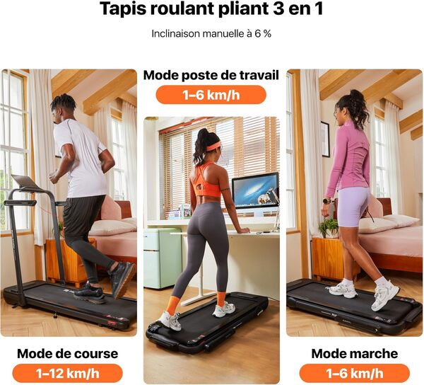 Mobvoi Home Smart AI Treadmill SE 3 en 1 Tapis de Course Pliant SE avec Inclinaison de 6% Recliner 2.5 HP Portable sous Le Bureau télécommandé avec Affichage LED pour la Maison et Le Bureau 120KG