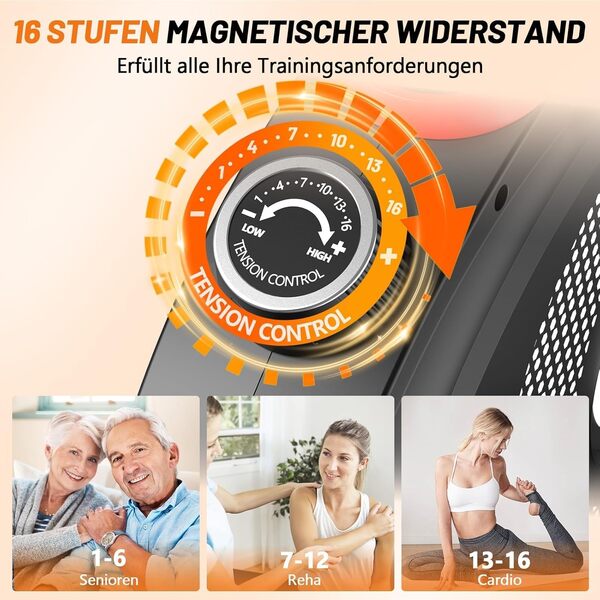 VANNECT Velo d appartemen Semi-Allongé Magnétique, Vélo D'Appartement Silencieux avec Connexion APP & Ecran LCD, 16 Niveaux De Résistance, Grand Siège Confortable Maison/Bureau, Charge Max 180 Kg