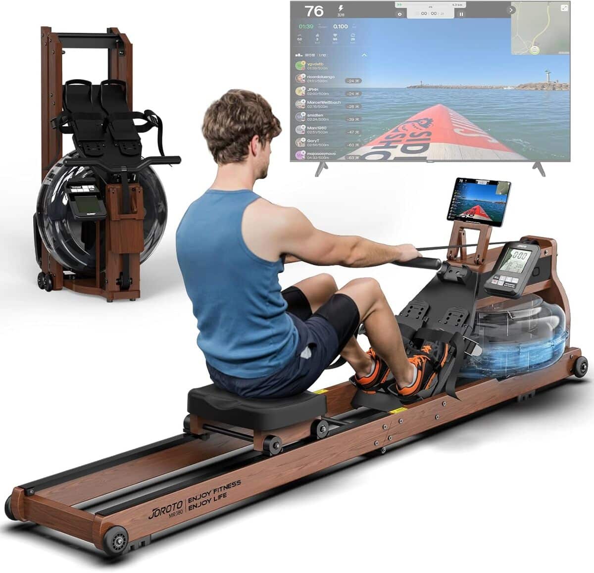 Test du rameur pliable Joroto en bois de chêne avec moniteur Bluetooth